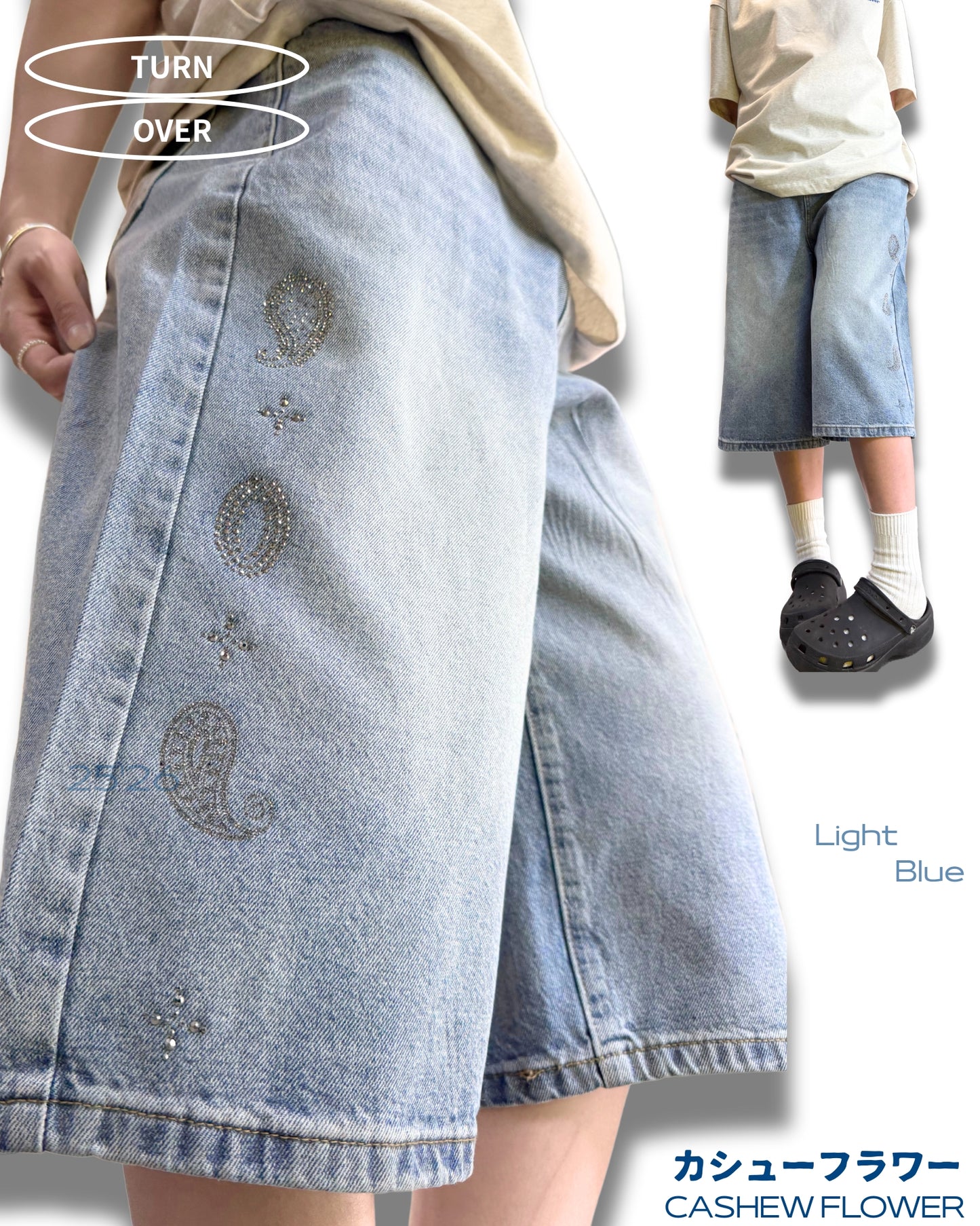 TURNOVER 2025SS CASHEW FLOWER JEANS
“25SS-S2 腰果花閃鑽牛仔褲”