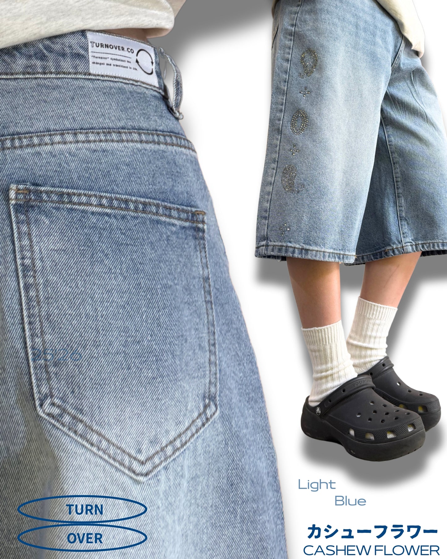 TURNOVER 2025SS CASHEW FLOWER JEANS
“25SS-S2 腰果花閃鑽牛仔褲”
