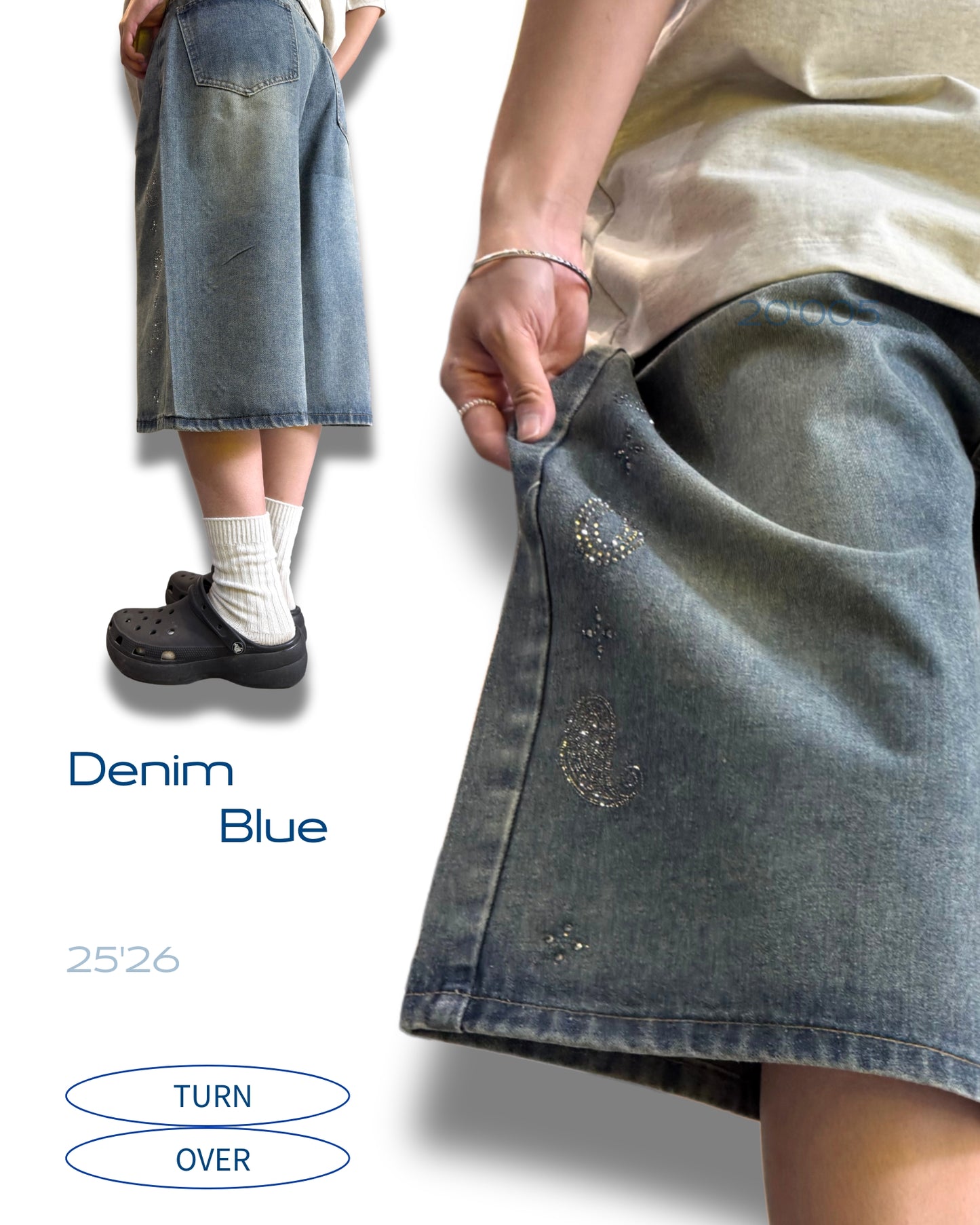 TURNOVER 2025SS CASHEW FLOWER JEANS
“25SS-S2 腰果花閃鑽牛仔褲”