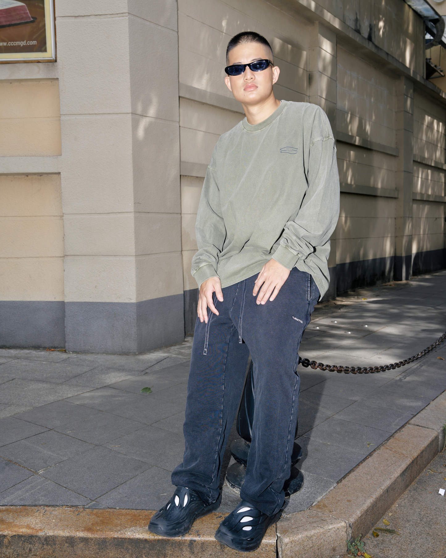 TURNOVER WASHED COTTON LONG PANTS