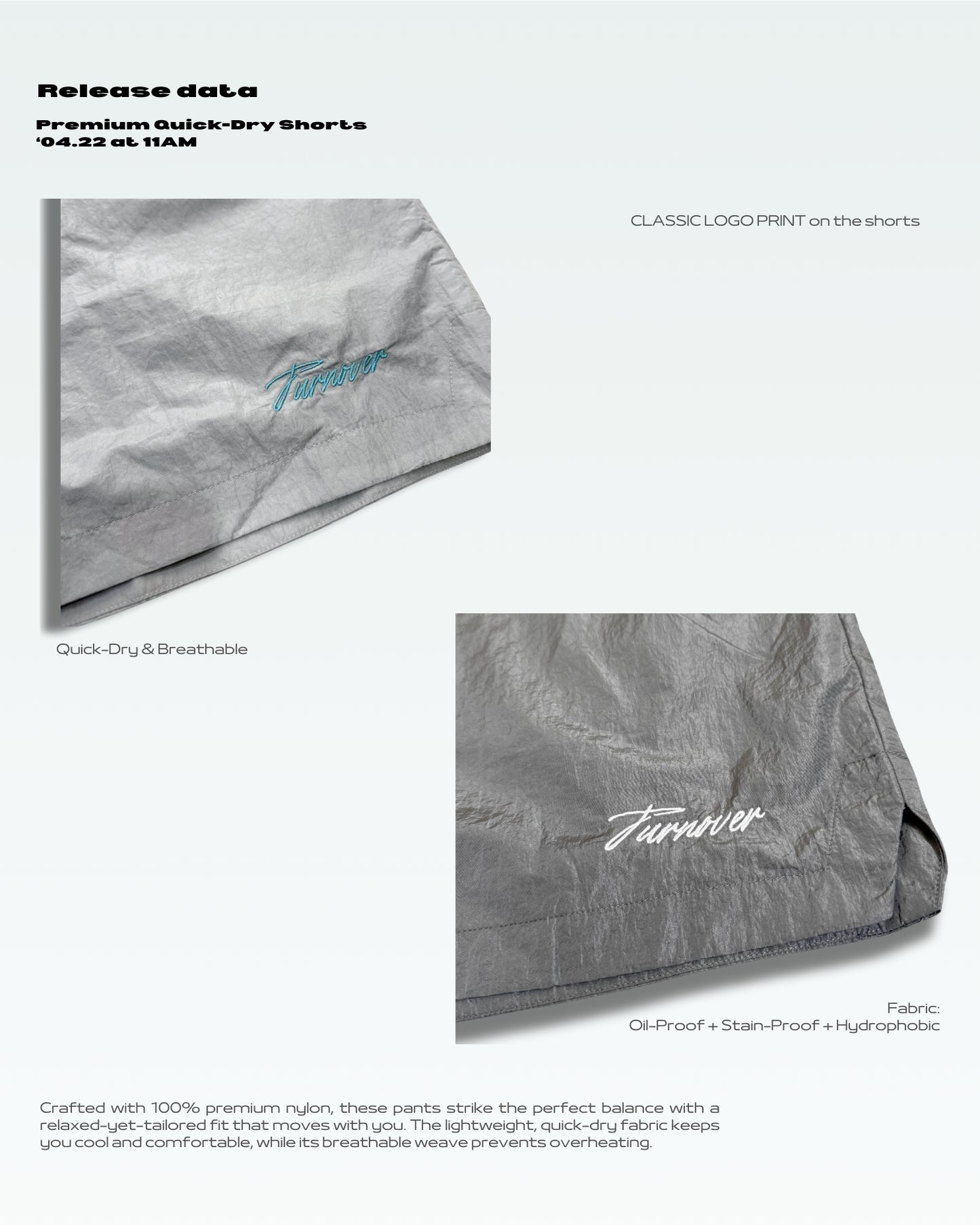 TURNOVER 2025SS Premium Quick-Dry Shorts “25SS-S3 質感速乾短褲"