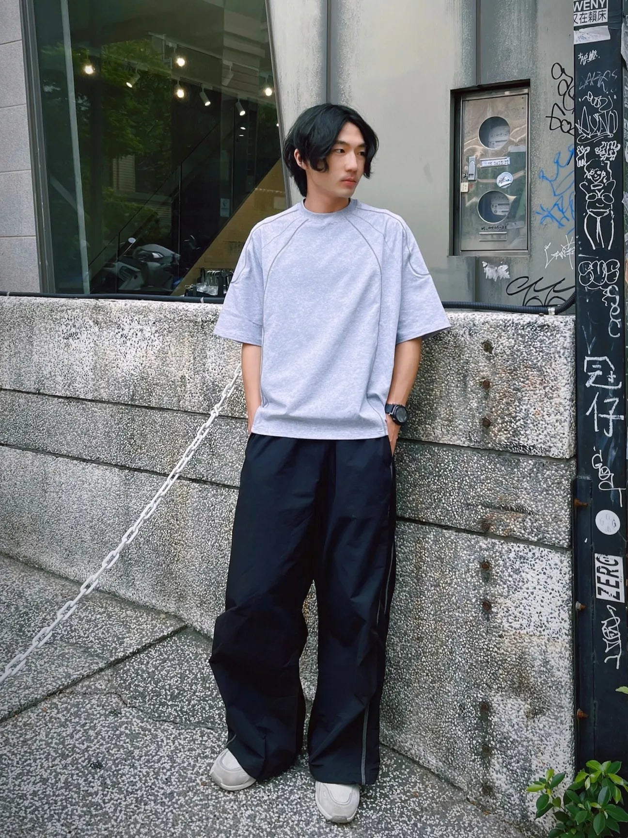 SIMON MADE BW-2434 立體 剪裁 雙線 尼龍 長褲