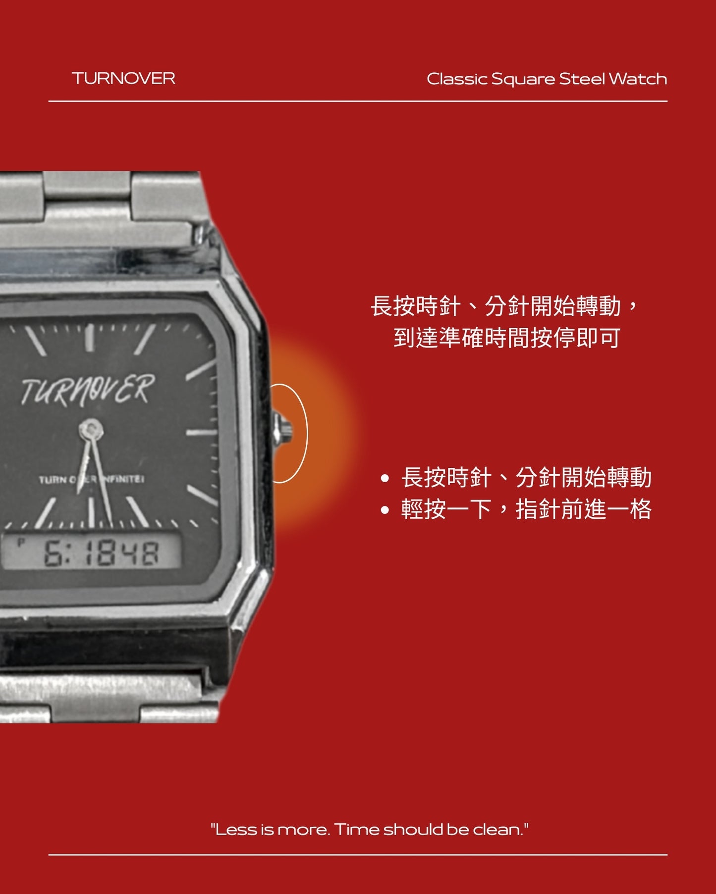 TURNOVER WATCH 經典方形鋼表