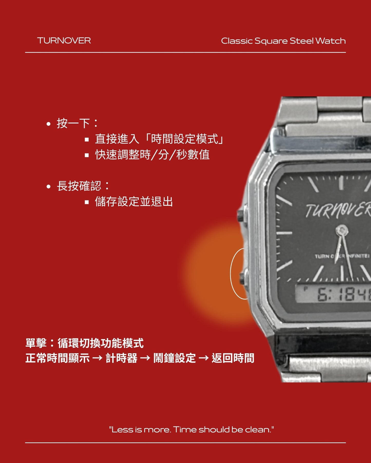 TURNOVER WATCH 經典方形鋼表