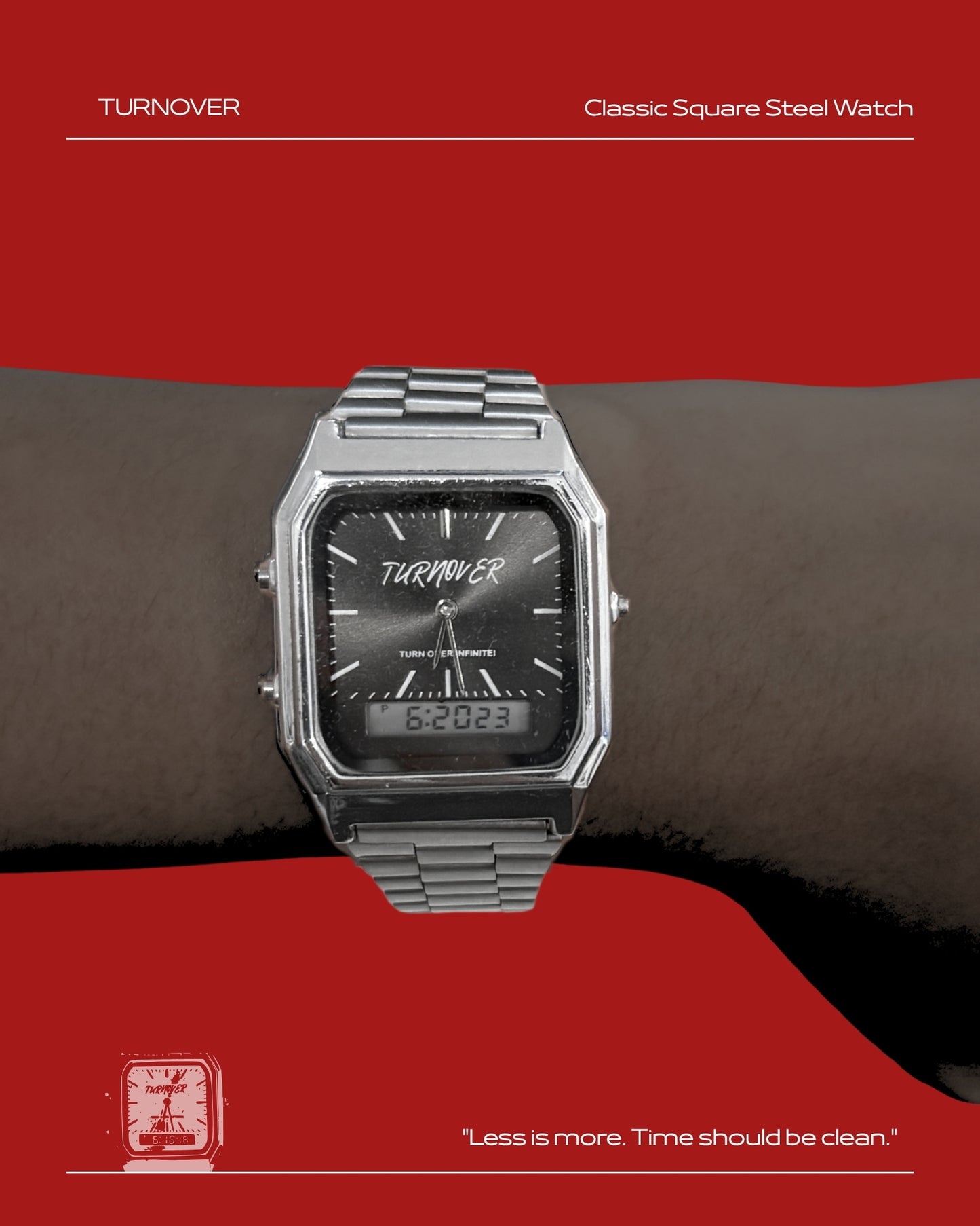 TURNOVER WATCH 經典方形鋼表