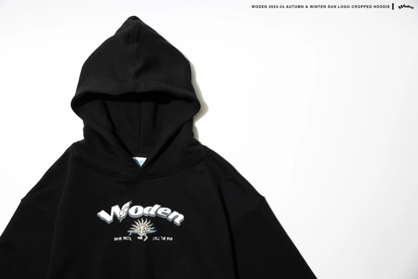 WODEN 2023-24 AUTUMN & WINTER SUN LOGO CROPPED HOODIE