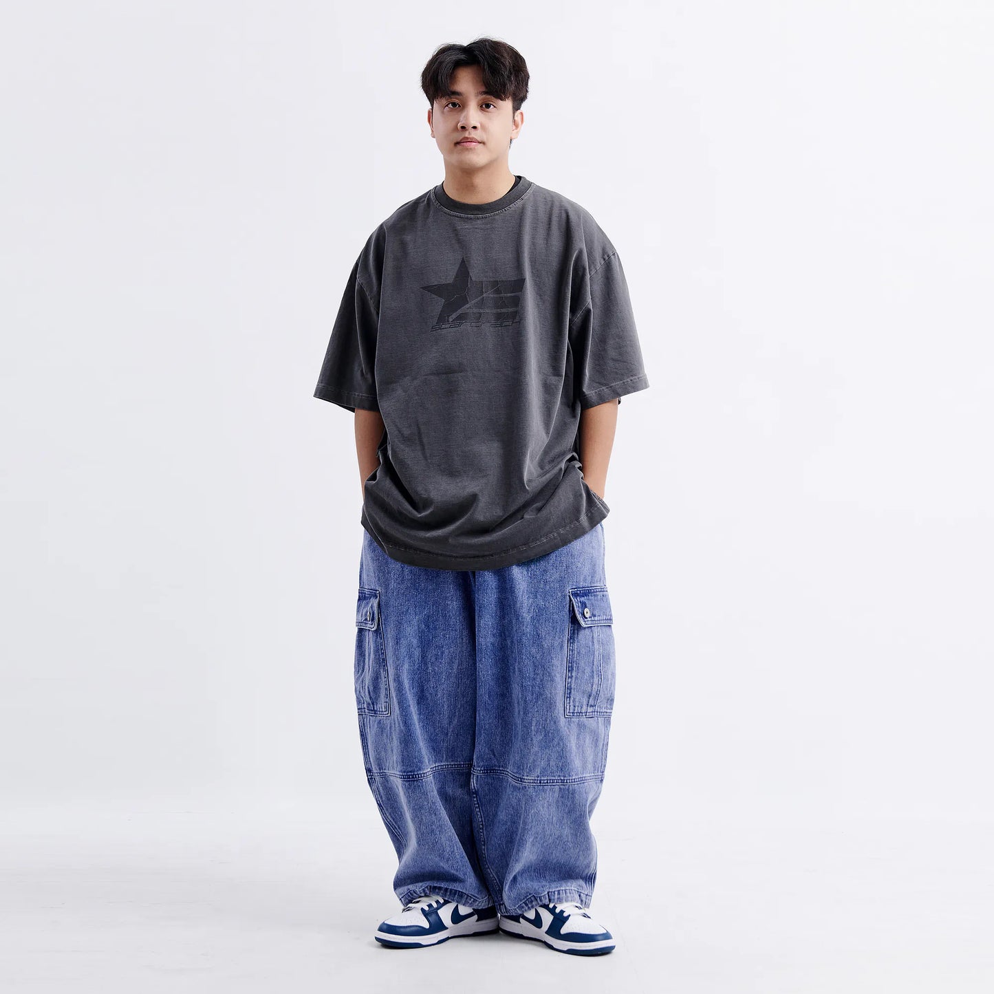 ANST 側口袋牛仔水洗寬褲 882416
