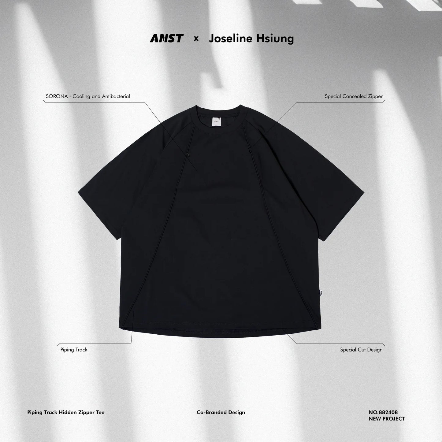 ANST X JOSELINE HSIUNG PIPING TRACK HIDDEN ZIPPER TEE 882408