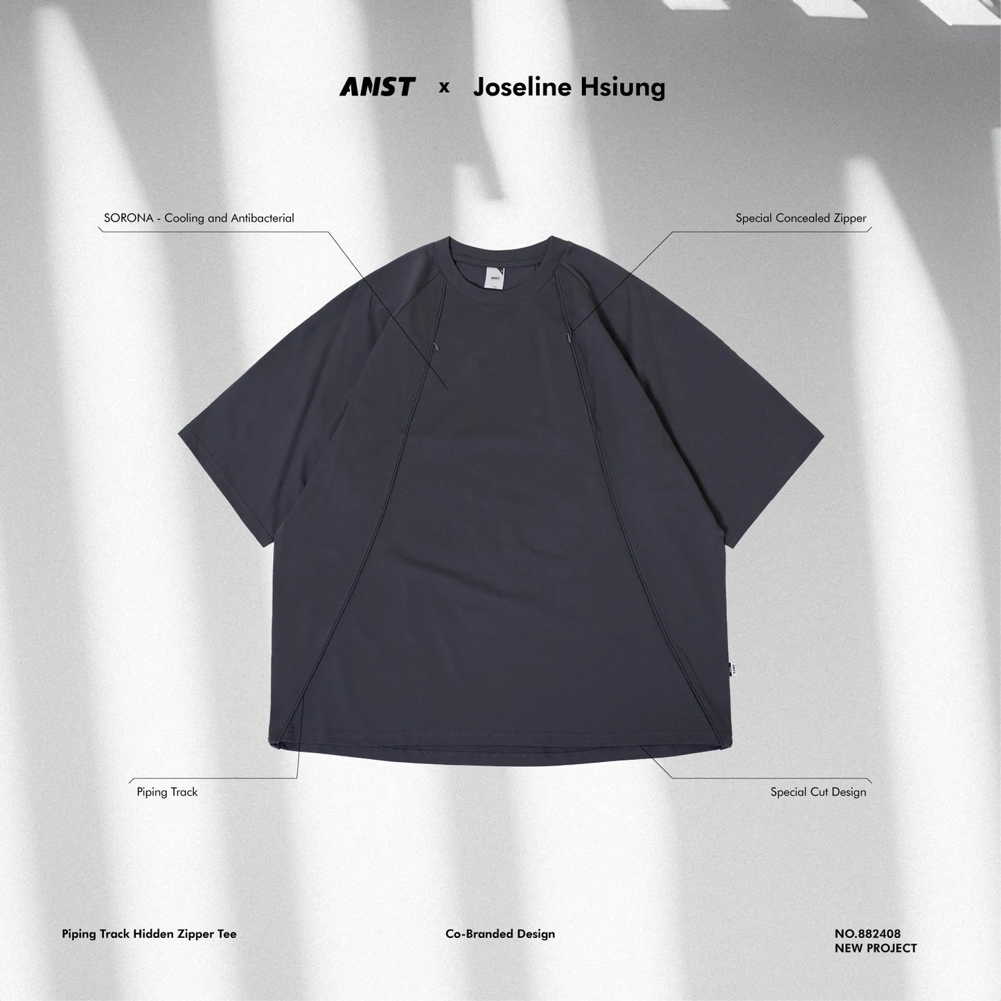 ANST X JOSELINE HSIUNG PIPING TRACK HIDDEN ZIPPER TEE 882408