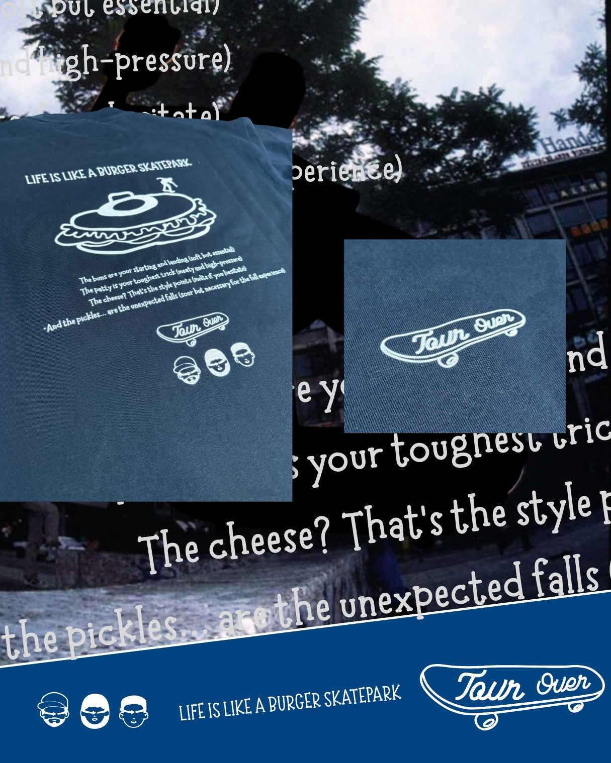 TURNOVER 2025SS “LIFE IS LIKE A BURGER SKATEPARK Tee "
“25SST19 漢堡滑板場TEE”