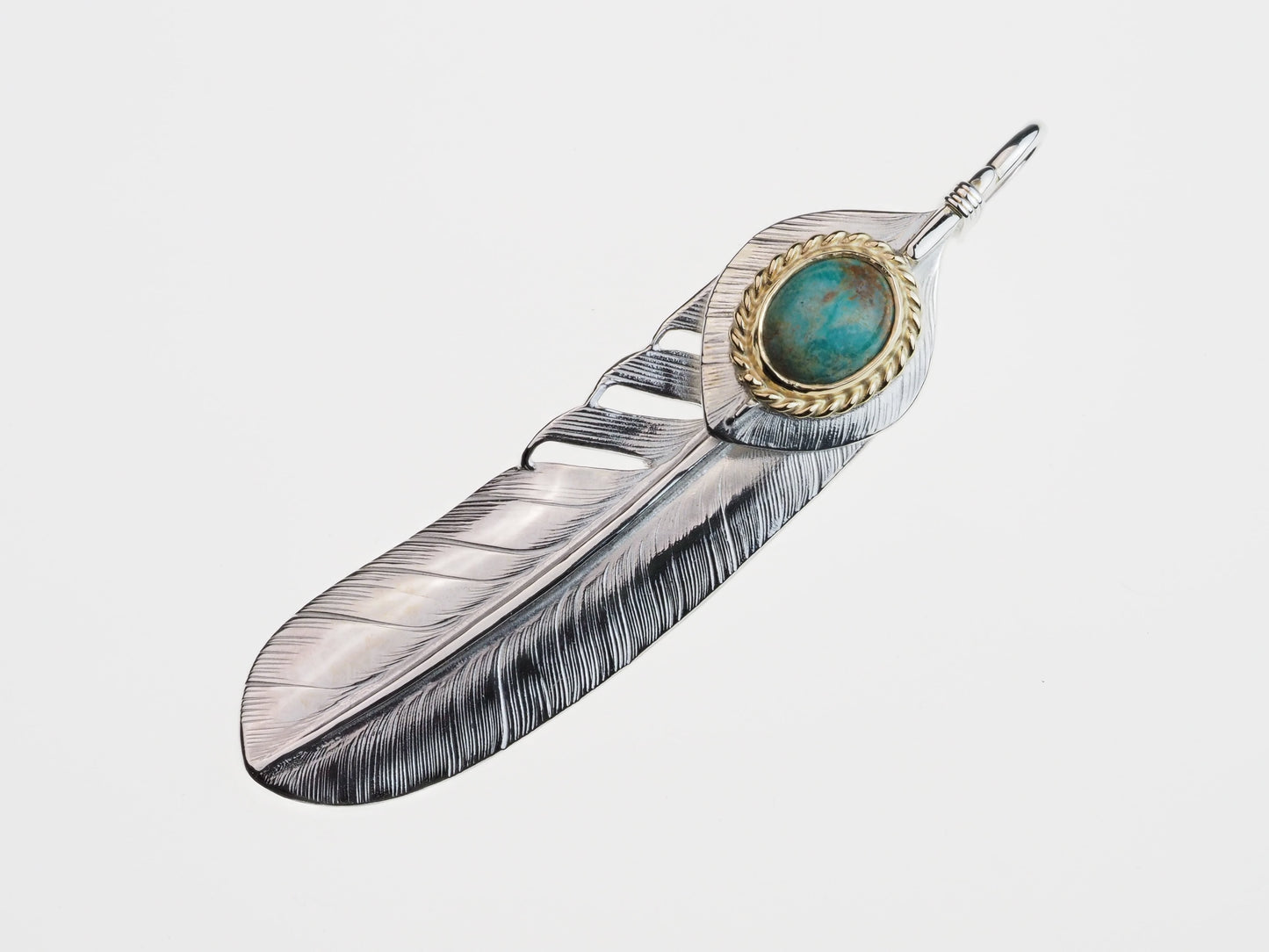 P-069 Wakan Silver Smith feather L (L)+Heart feather+K18 rope (turquoise) 松石羽毛 L