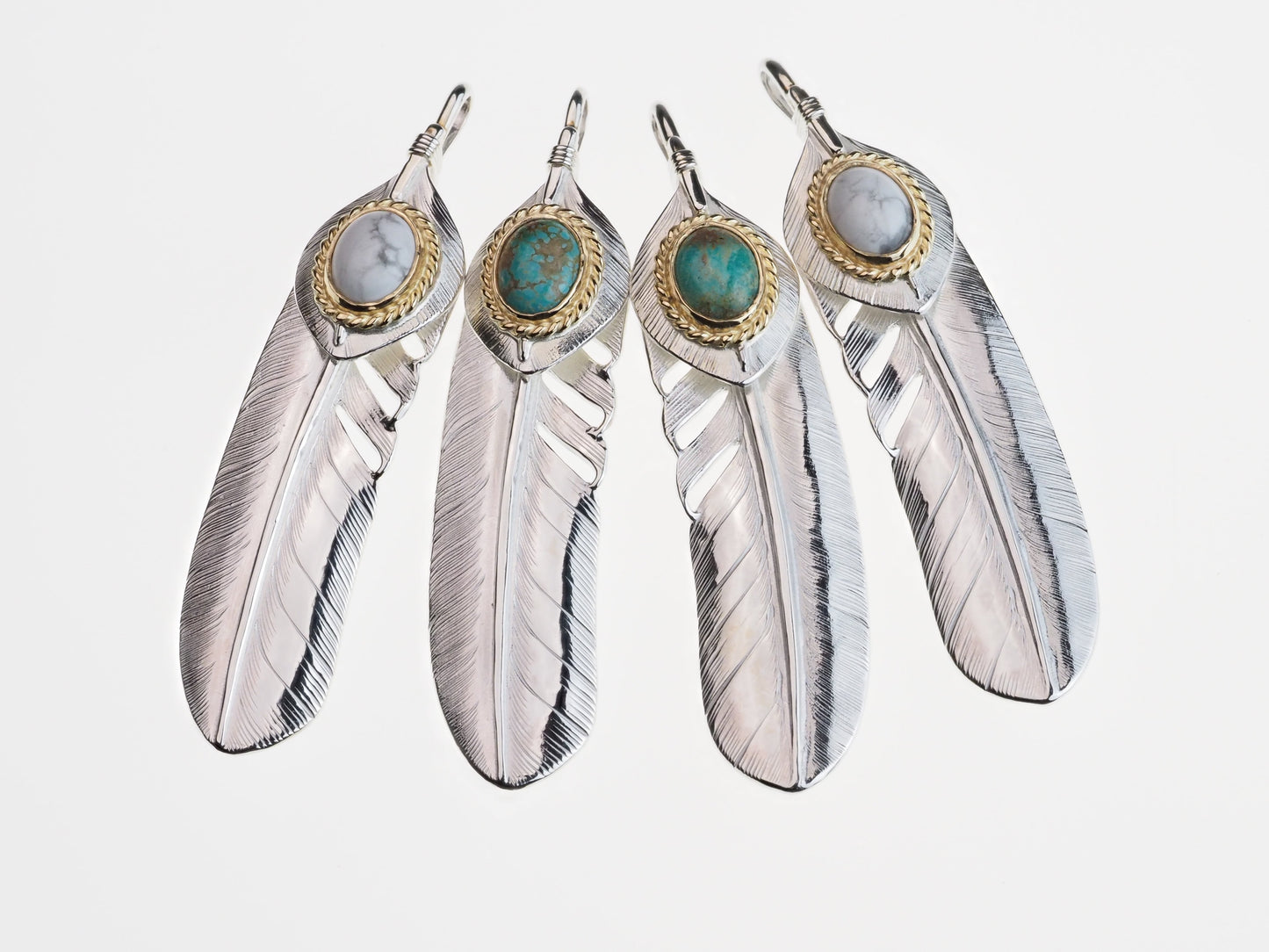 P-052 Wakan Silver Smith feather L (L)+Heart feather+K18 rope ( White Howlite)