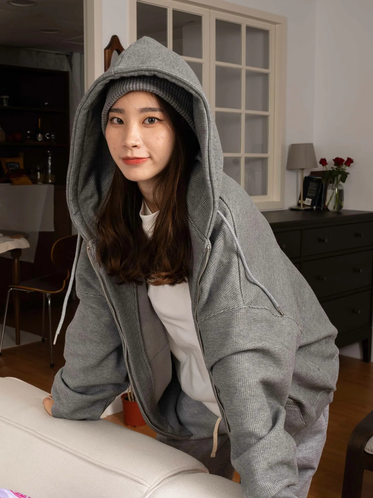 SIMON MADE OW-2209 火爐邊的毯毯 華夫格 抓絨 慵懶 美式 連帽 外套