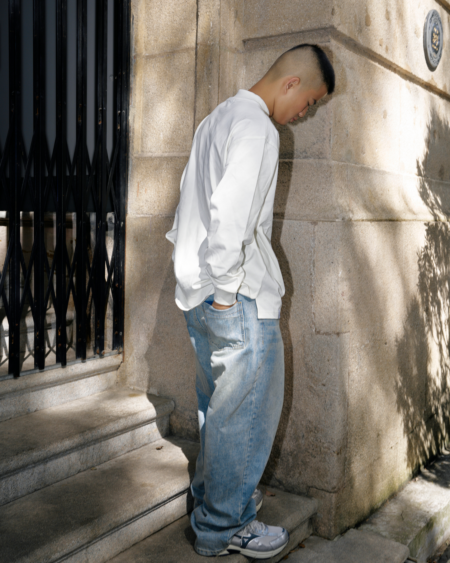 TURNOVER SOLID COLOR HIGH-NECK LONG TEE