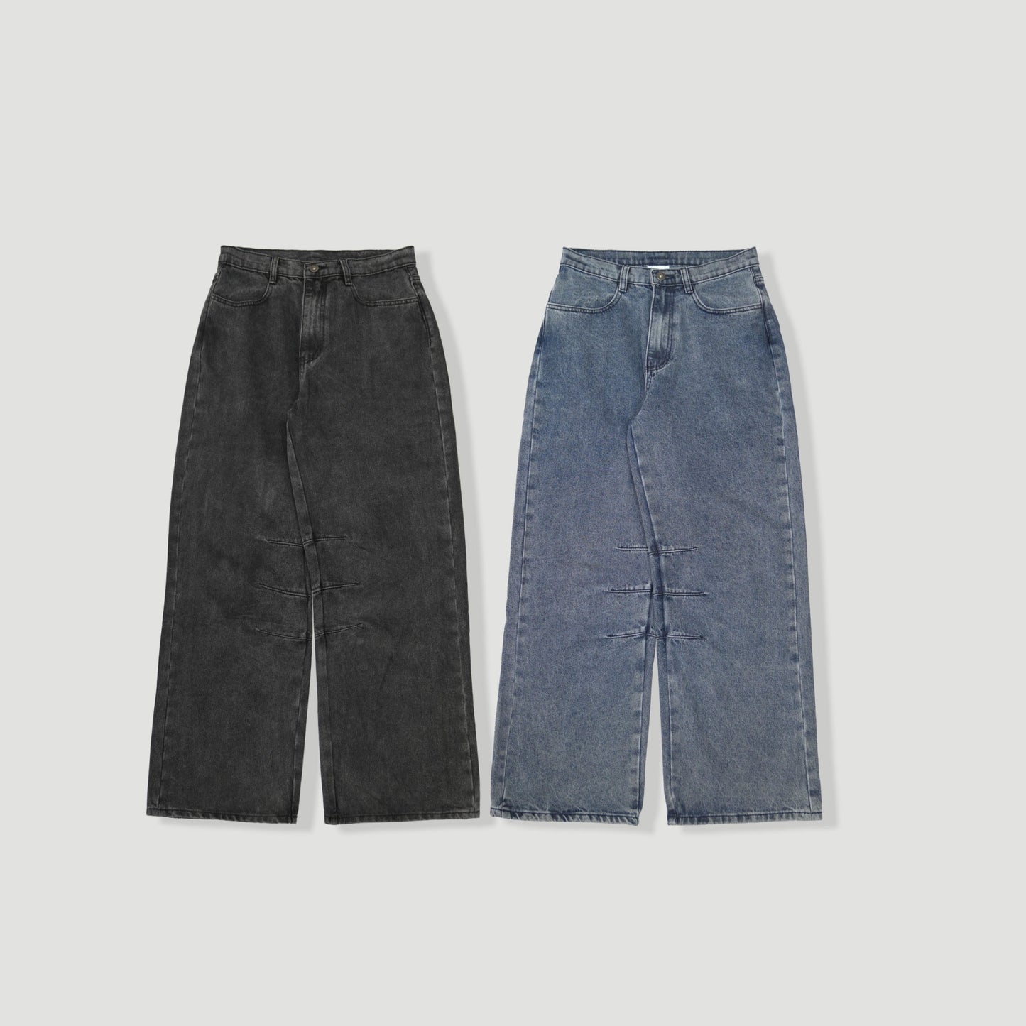 QUEST Baggy Barrel Jeans 錐形堆疊 水洗 牛仔褲