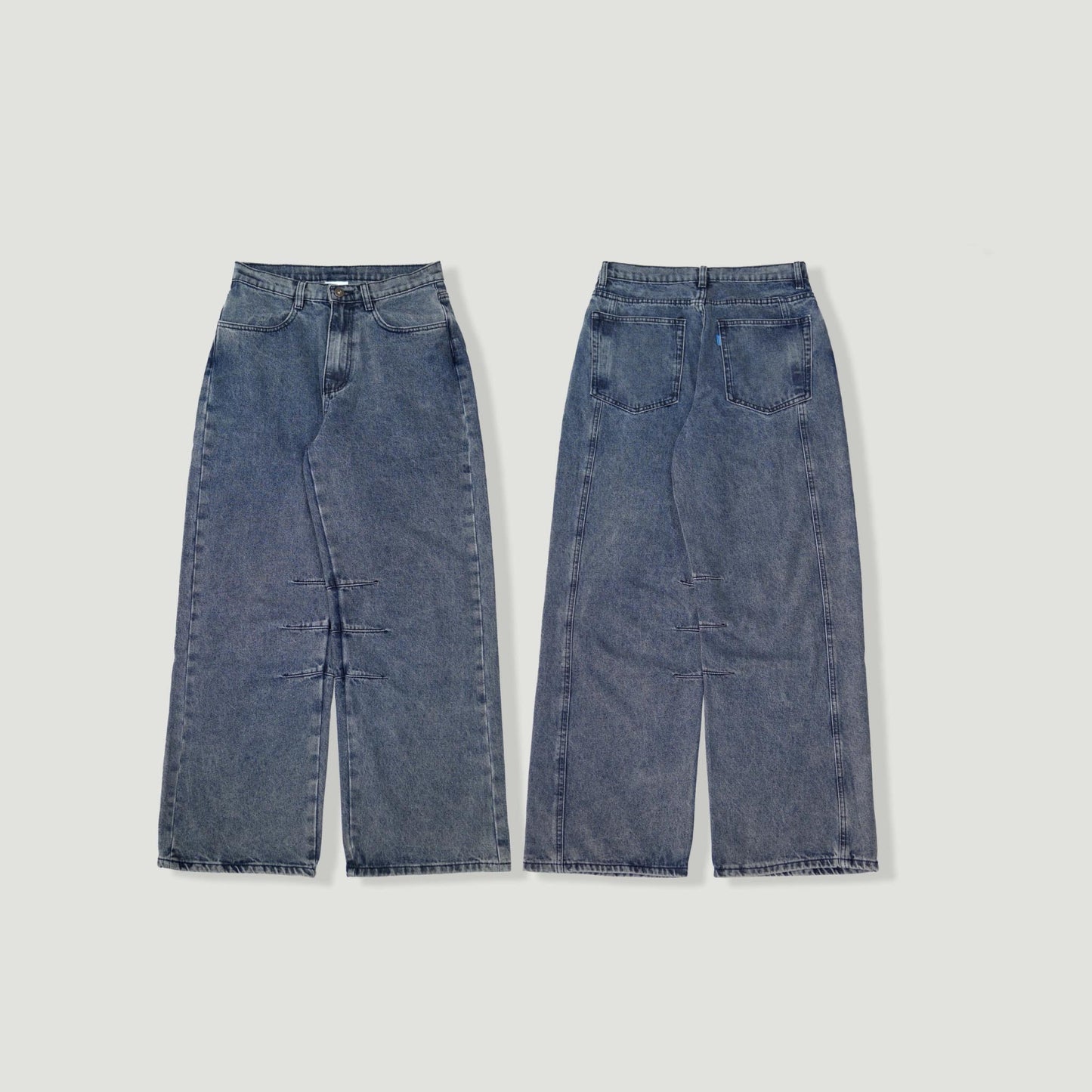 QUEST Baggy Barrel Jeans 錐形堆疊 水洗 牛仔褲