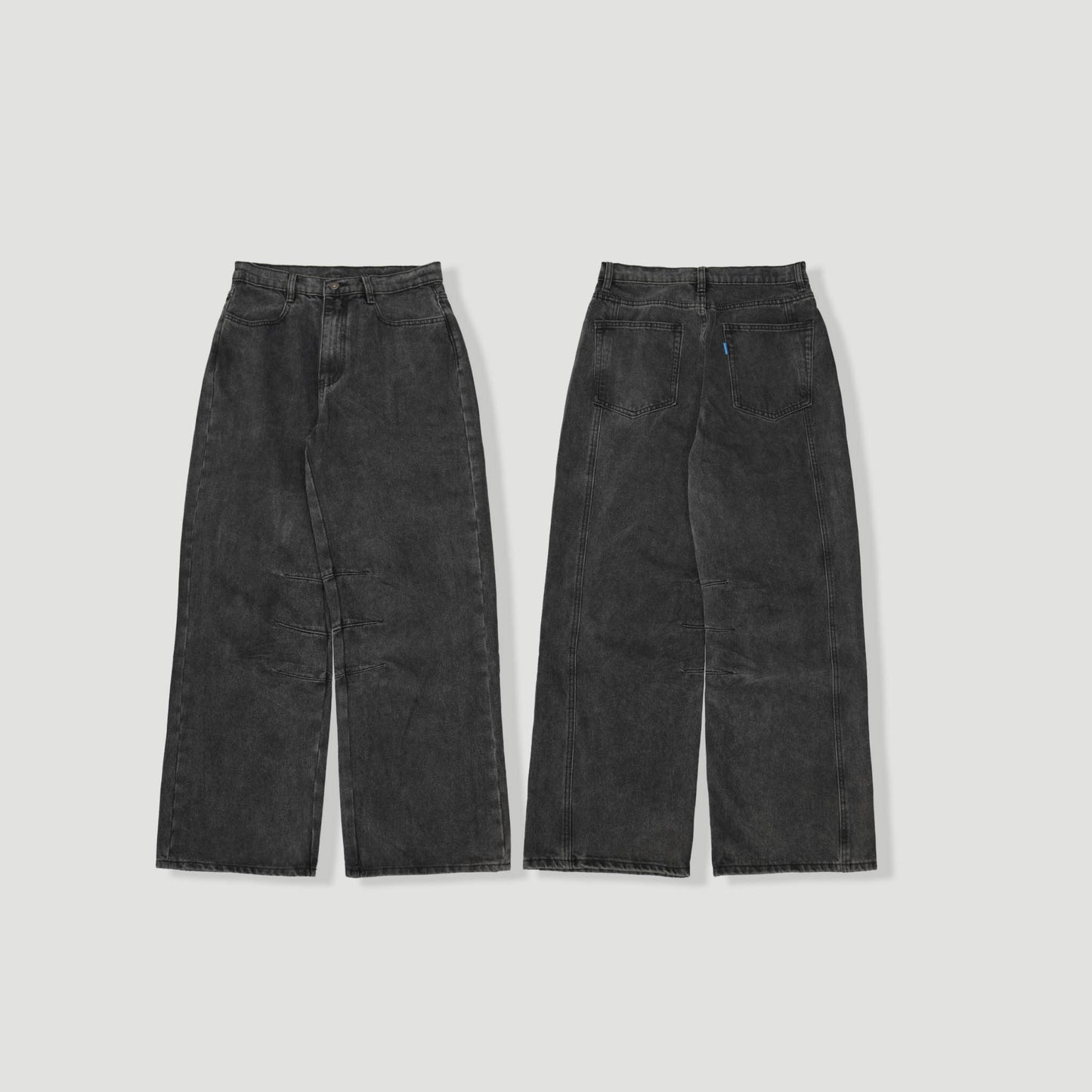 QUEST Baggy Barrel Jeans 錐形堆疊 水洗 牛仔褲