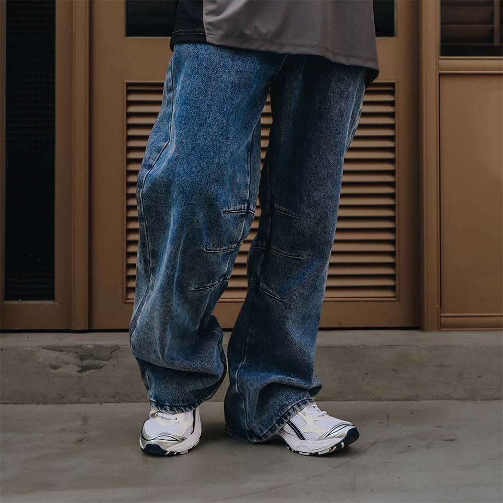 QUEST Baggy Barrel Jeans 錐形堆疊 水洗 牛仔褲