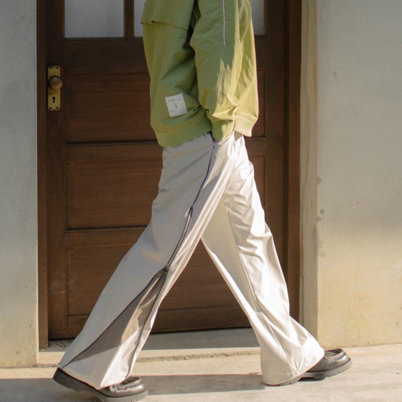 QUEST PIPING TRACK PANTS拼接拉鏈寬褲