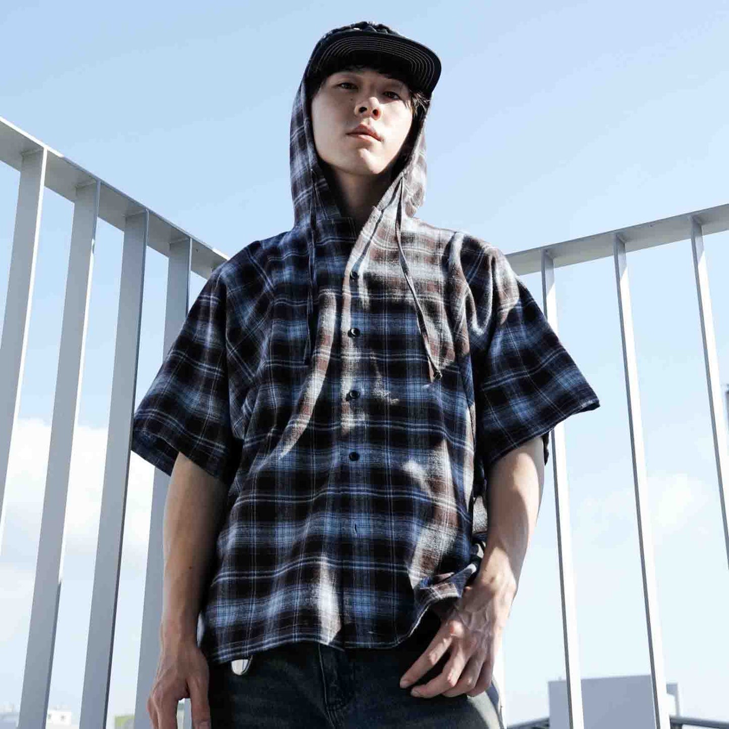 QUEST PLAID HOODED SS SHIRT 連帽格紋襯衫