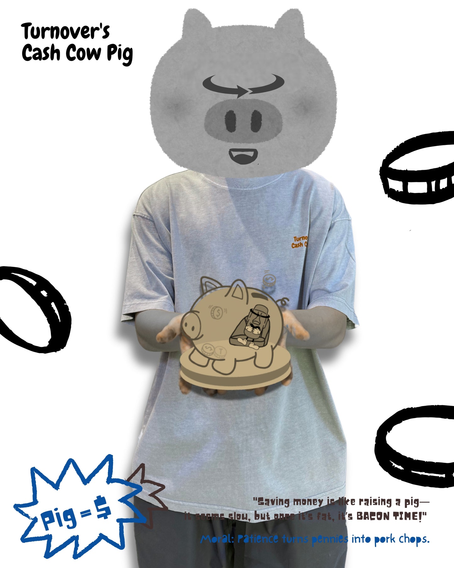 TURNOVER 2025SS “Cash Cow Pig Tee "
“25SST9 搖錢樹豬TEE”