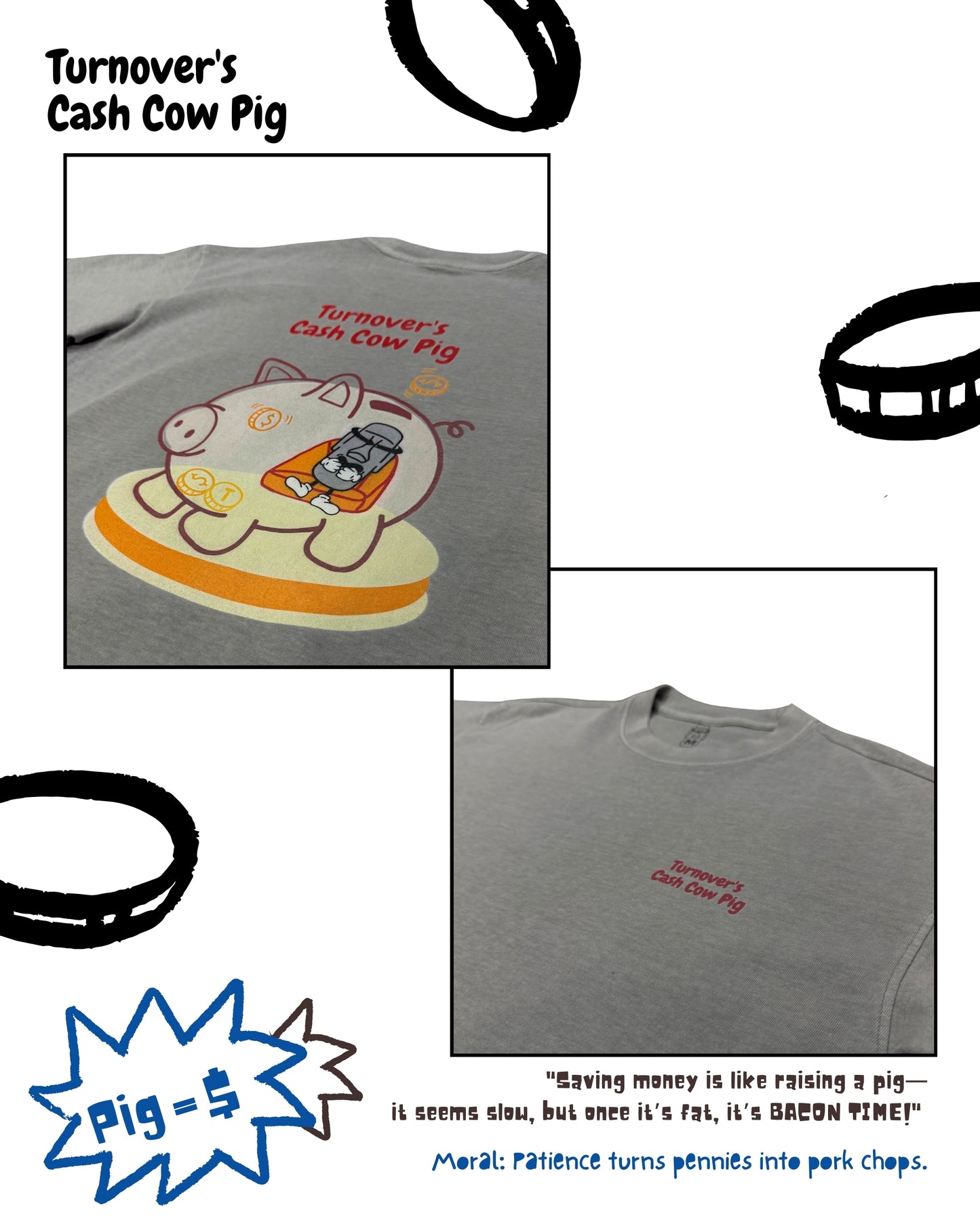TURNOVER 2025SS “Cash Cow Pig Tee "
“25SST9 搖錢樹豬TEE”