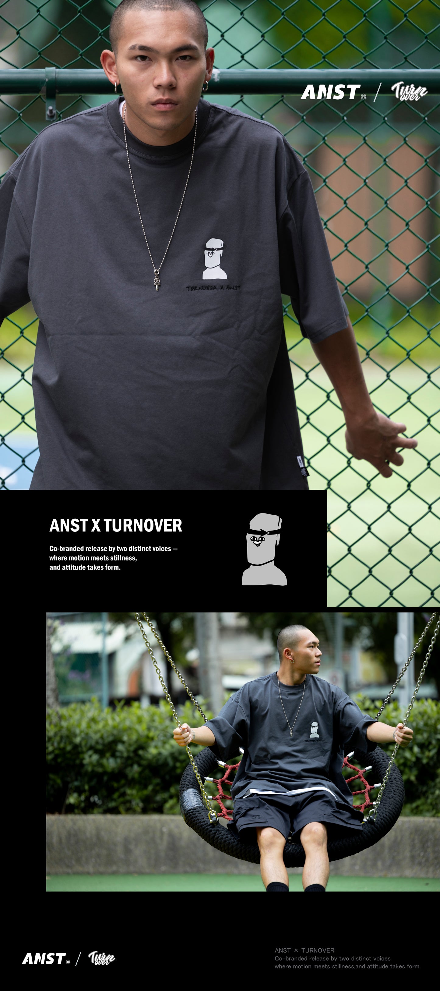 ANST × TURNOVER A x T Graphic Tee/深灰