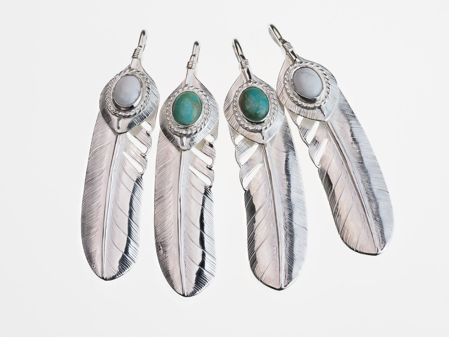 P-066 feather L (R)+Heart feather+silver rope (turquoise)