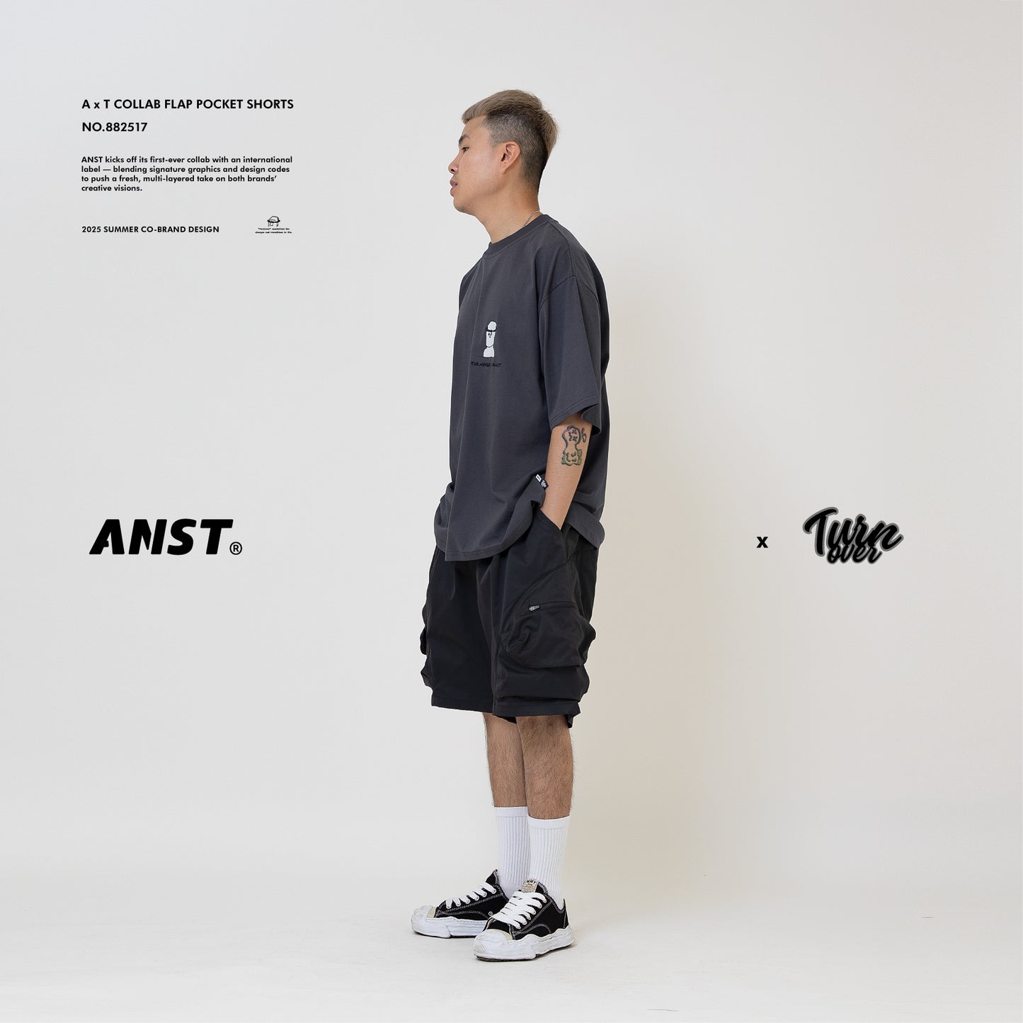 ANST × TURNOVER A x T Flap Pocket Shorts/黑色