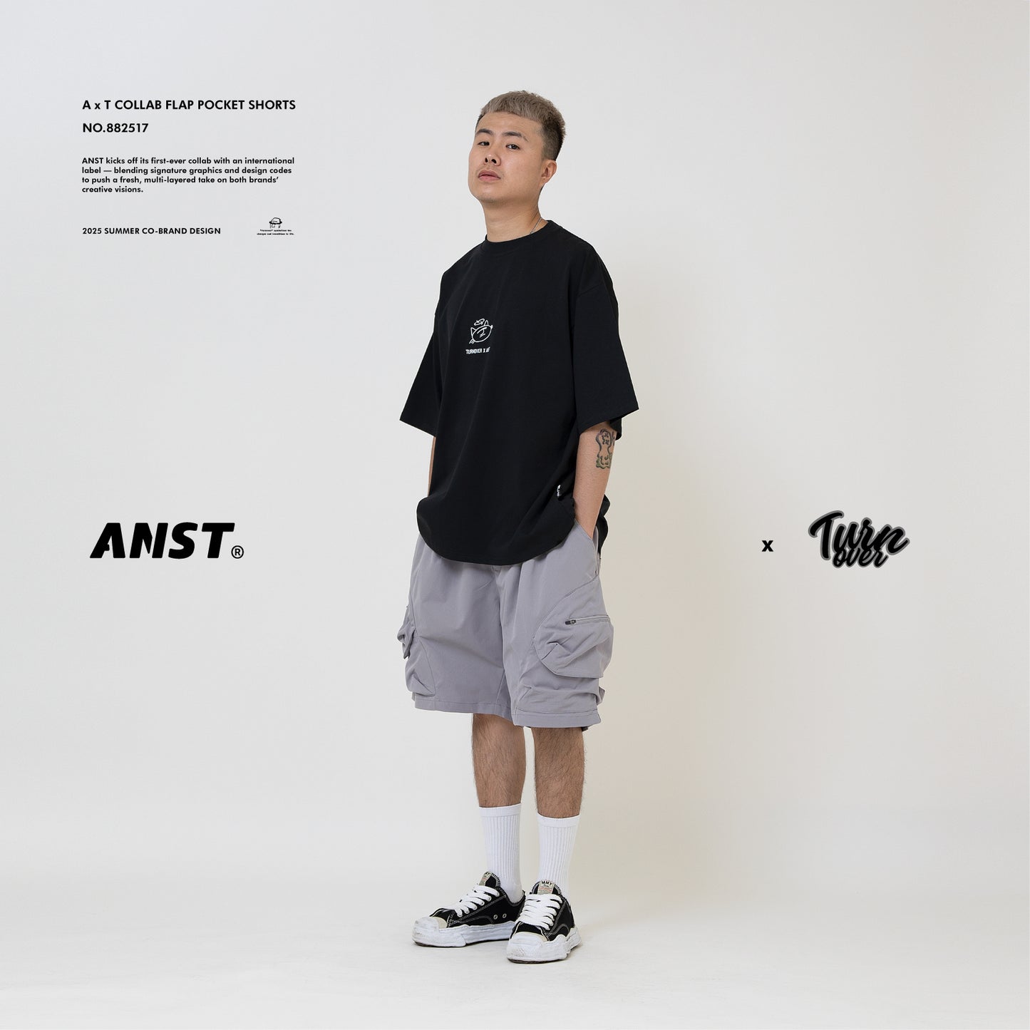 ANST × TURNOVER A x T Flap Pocket Shorts/淺灰