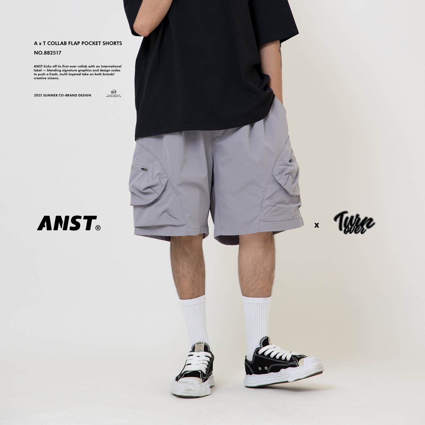 ANST × TURNOVER A x T Flap Pocket Shorts/淺灰