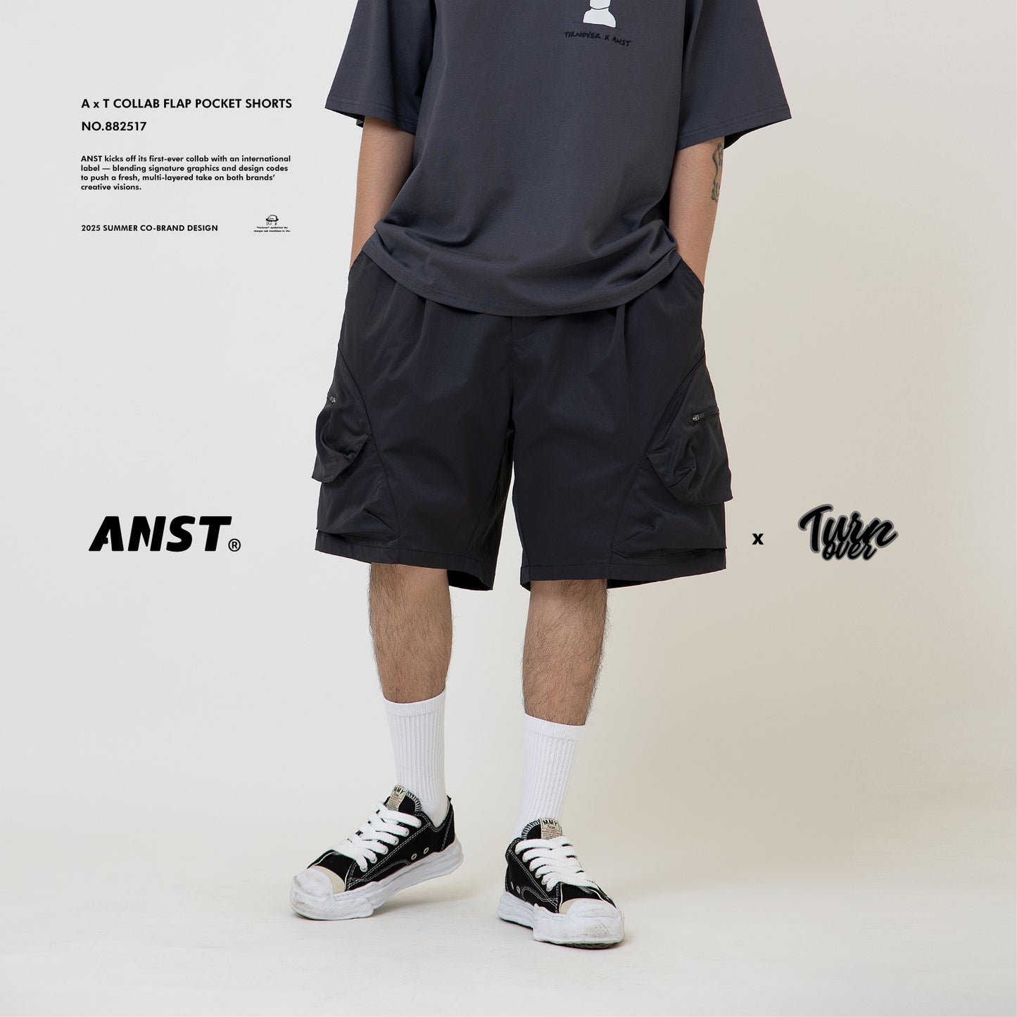 ANST × TURNOVER A x T Flap Pocket Shorts/黑色