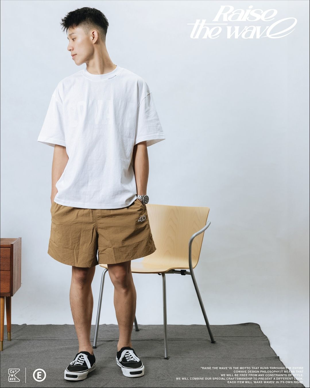 Cowave 2024 Spring & Summer Same Color Print Tee