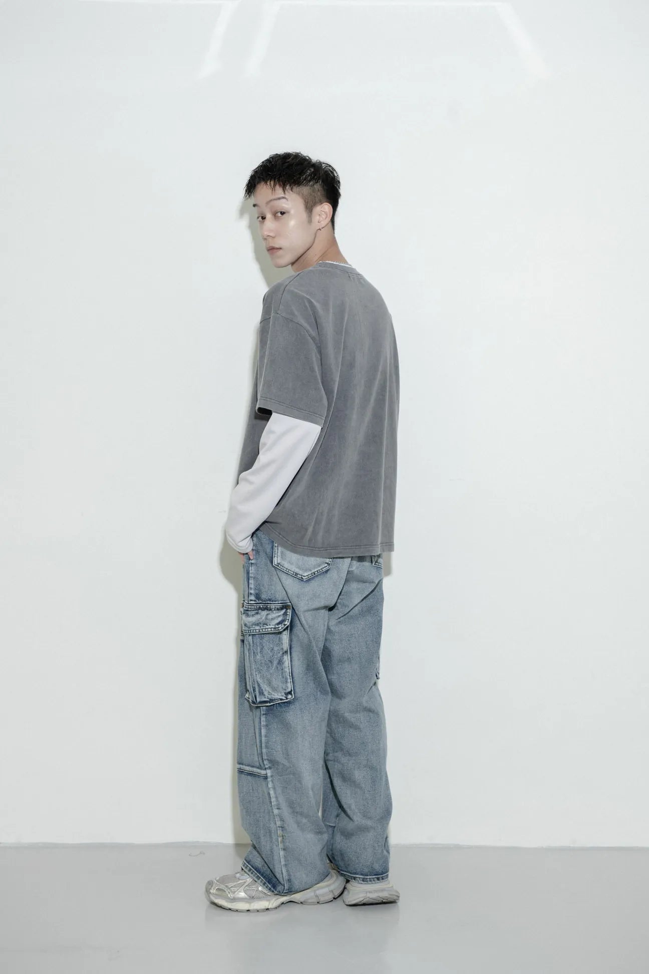 SIMON MADE BW-2420 水洗 拼接 大口袋 直筒 牛仔褲