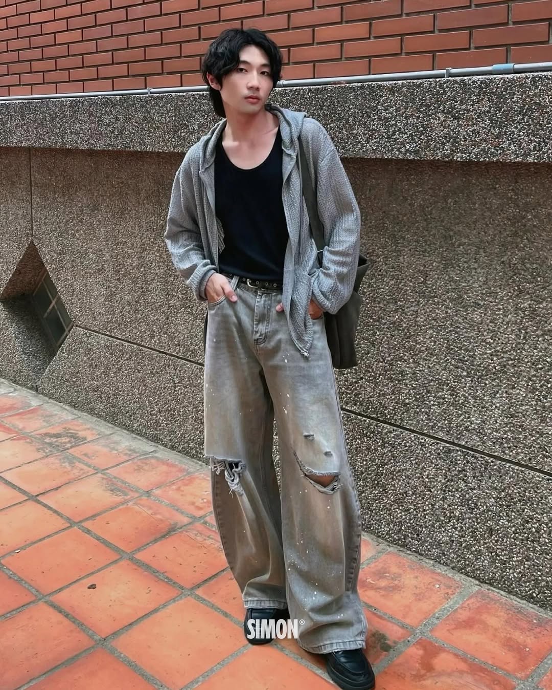 SIMON MADE OW-2501 薄針織 麻花 條紋 連帽 外套