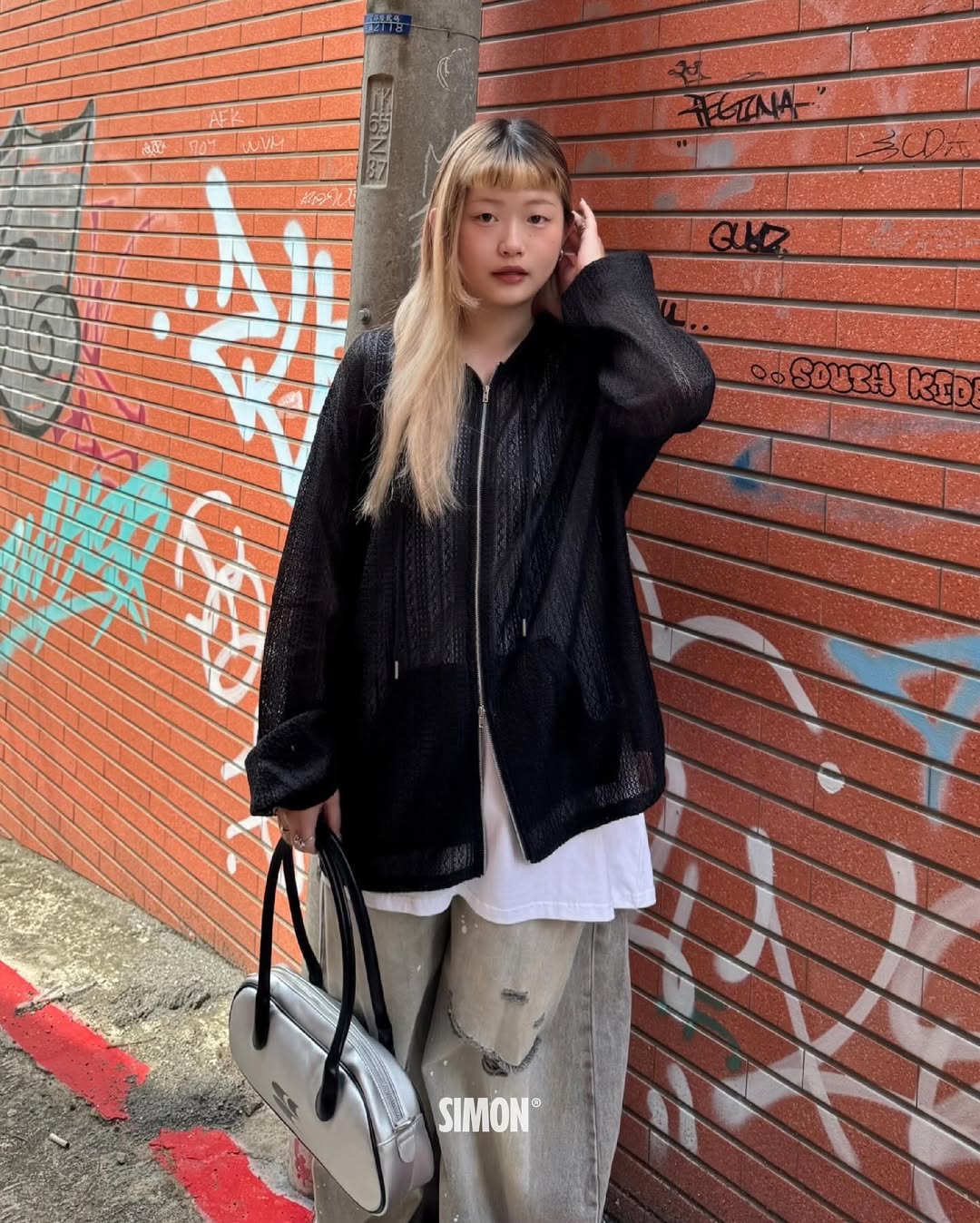 SIMON MADE OW-2501 薄針織 麻花 條紋 連帽 外套
