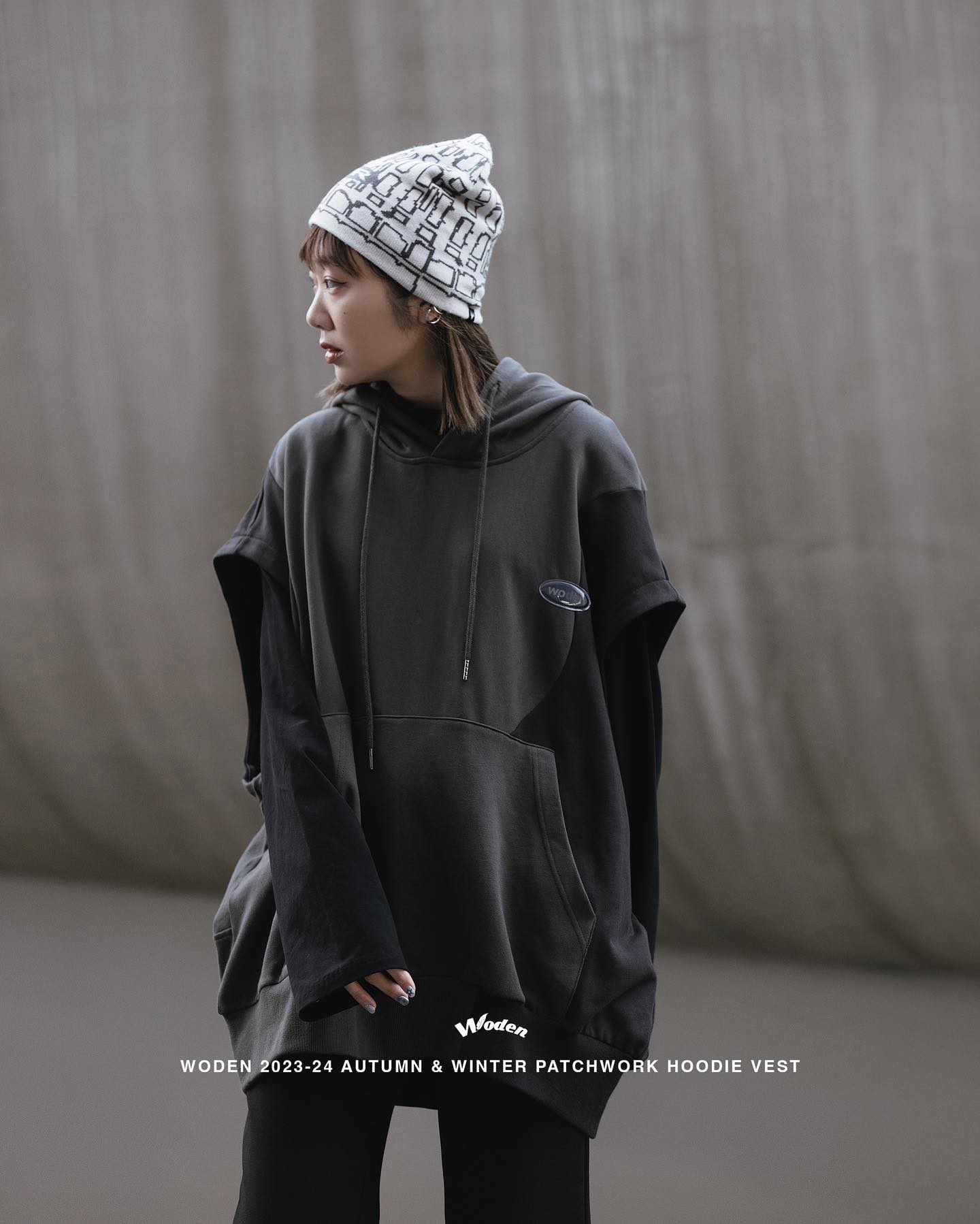 WODEN 2023 Autumn & Winter Patchwork hoodie Vest