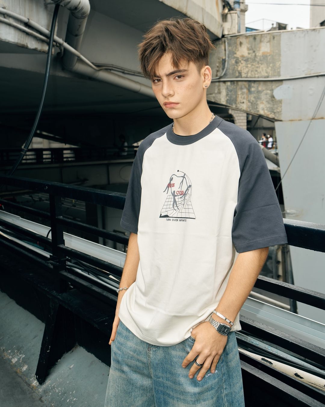 TURNOVER JAPANESE RETRO COLOR-BLOCK SHORT SLEEVE T-SHIRT