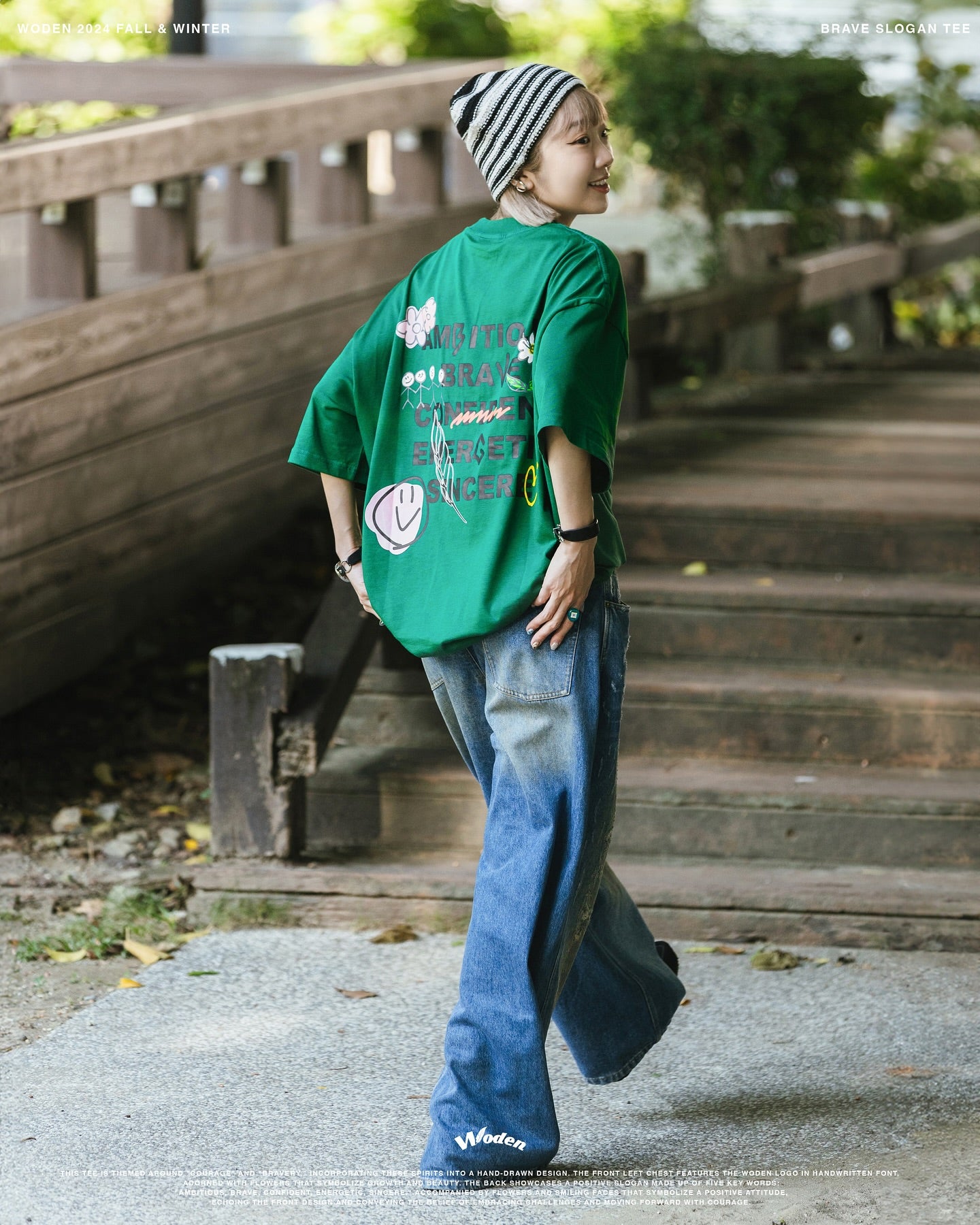 WODEN 2024 Fall & Winter Brave Slogan Tee
