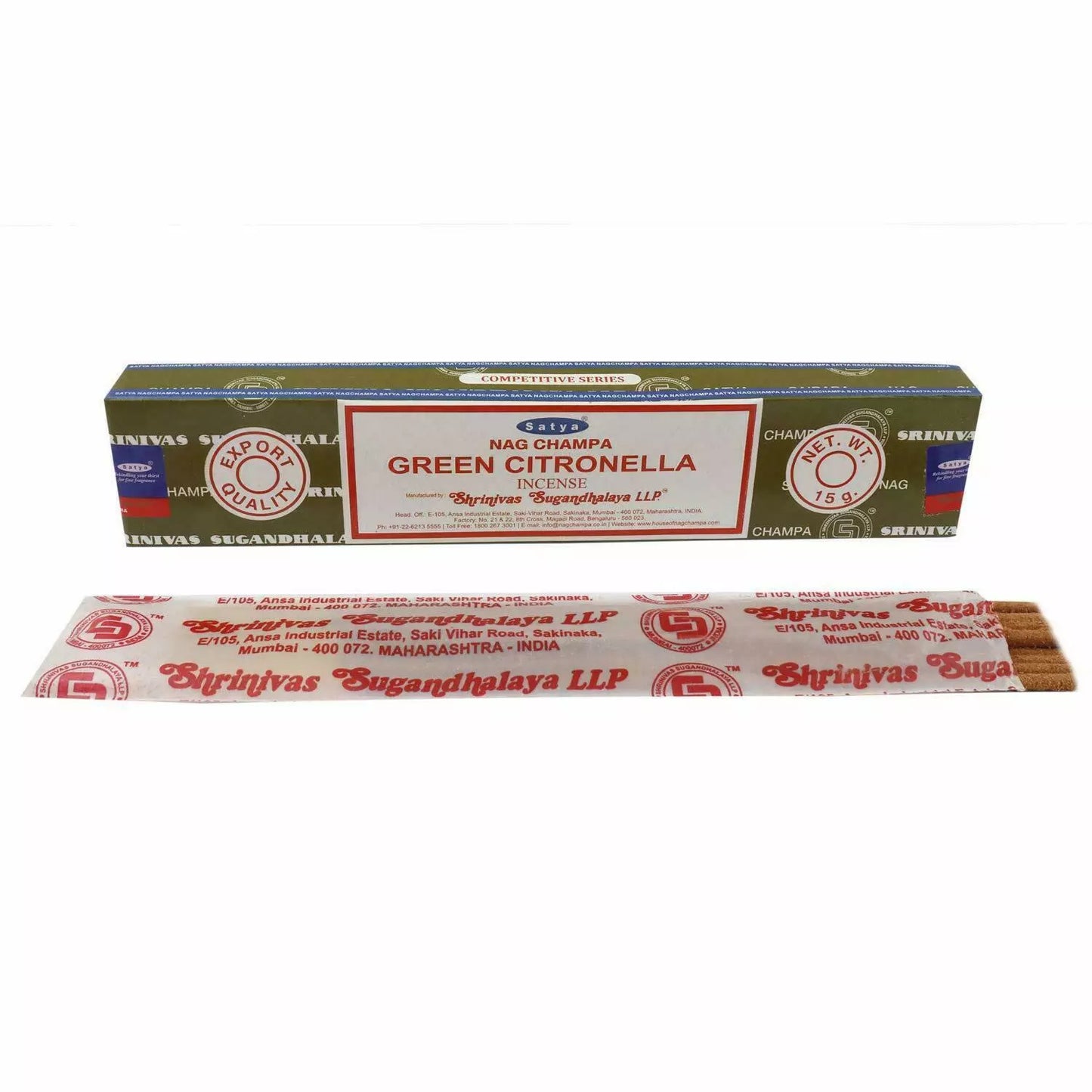 【全球最暢銷的線香】SATYA SAI BABA 賽巴巴 Nag Champa GREEN CITRONELLA 印度 線香 (15g)