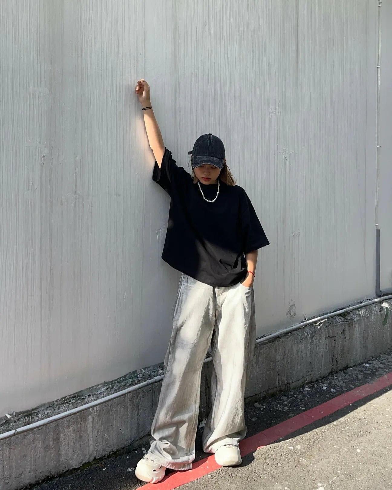 SIMON MADE BW-2435 煙燻 BAGGY 闊腿 牛仔褲