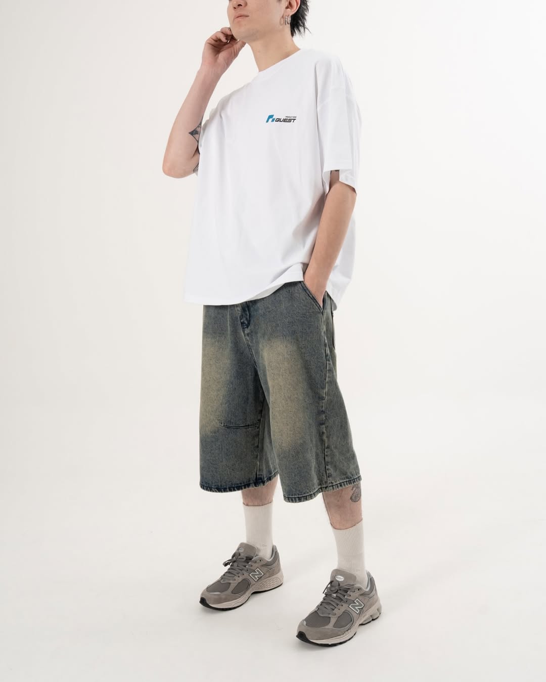 台灣品牌QUEST Vintage Wash Jorts 復古水洗 七分牛仔褲