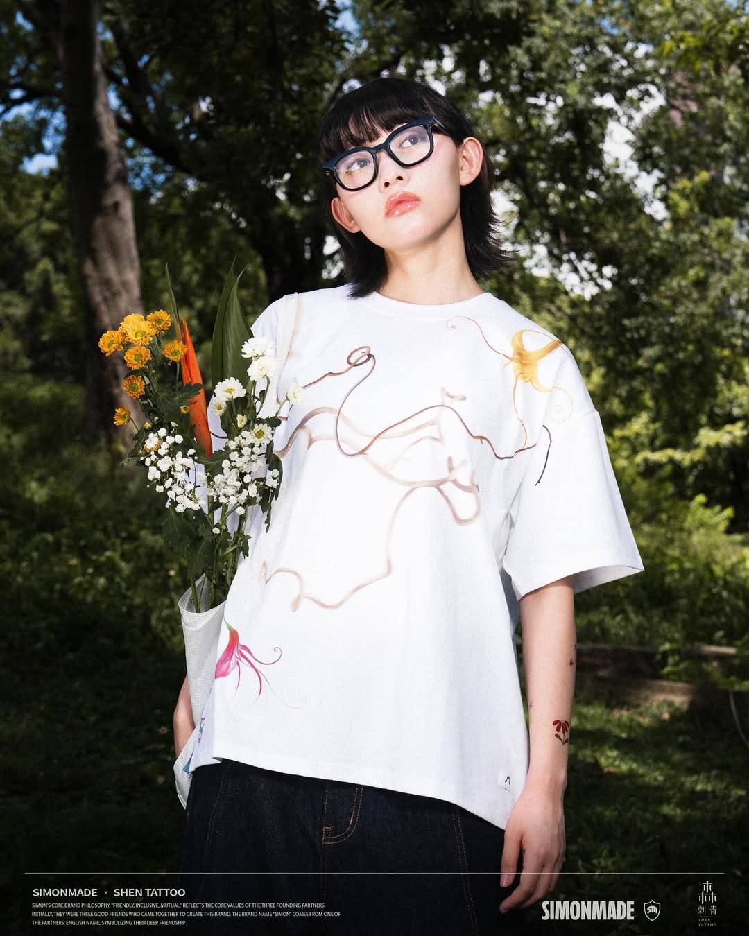 SIMON MADE shen-002 FLORAL PATH(花之軌跡)SORONA 涼感 短T