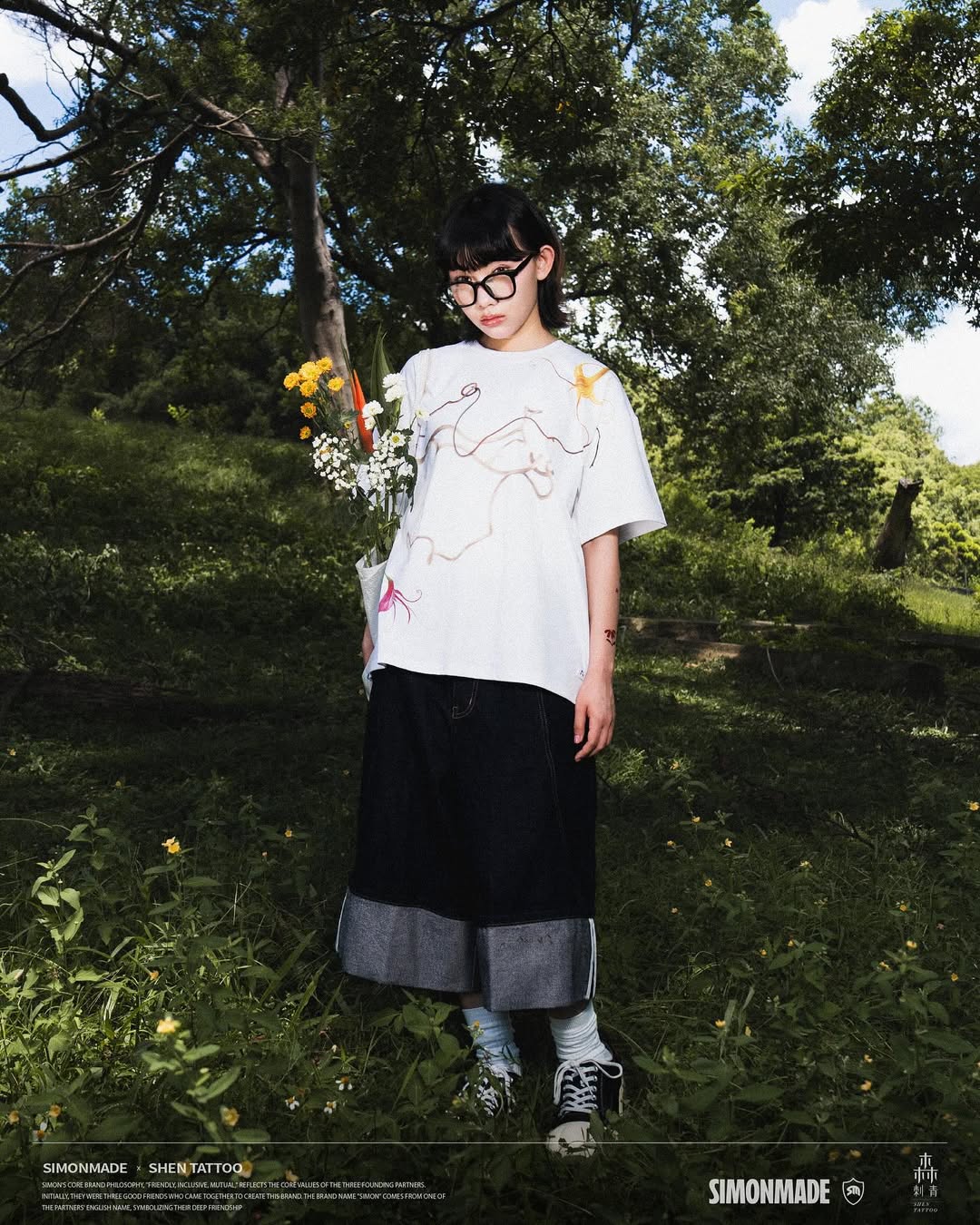 SIMON MADE shen-002 FLORAL PATH(花之軌跡)SORONA 涼感 短T