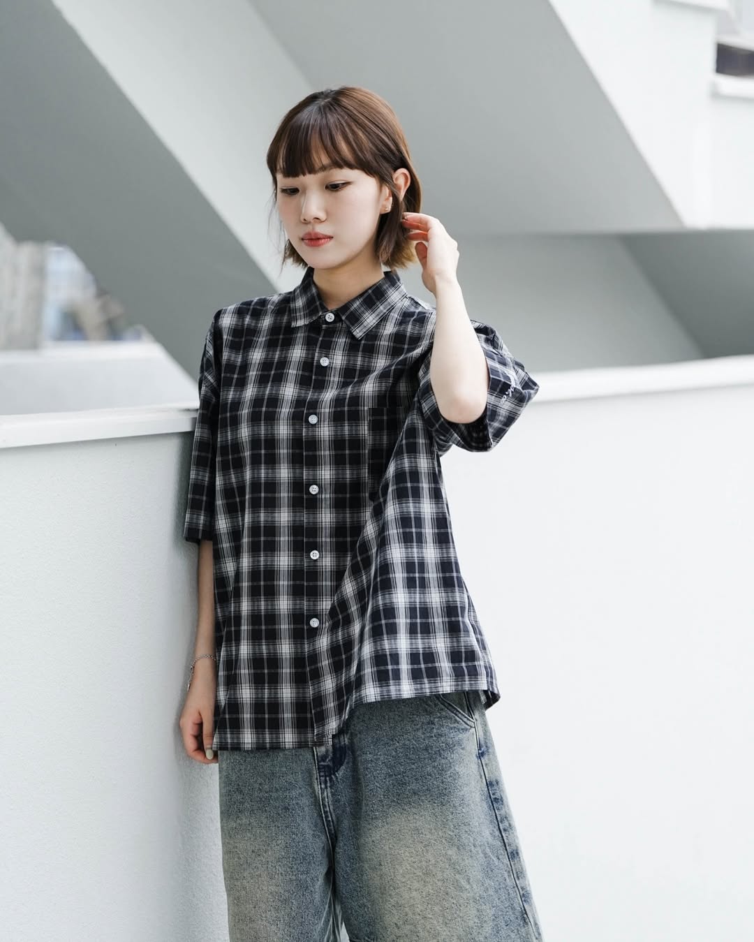 QUEST Boxy Fit Plaid Shirt|格紋短版襯衫