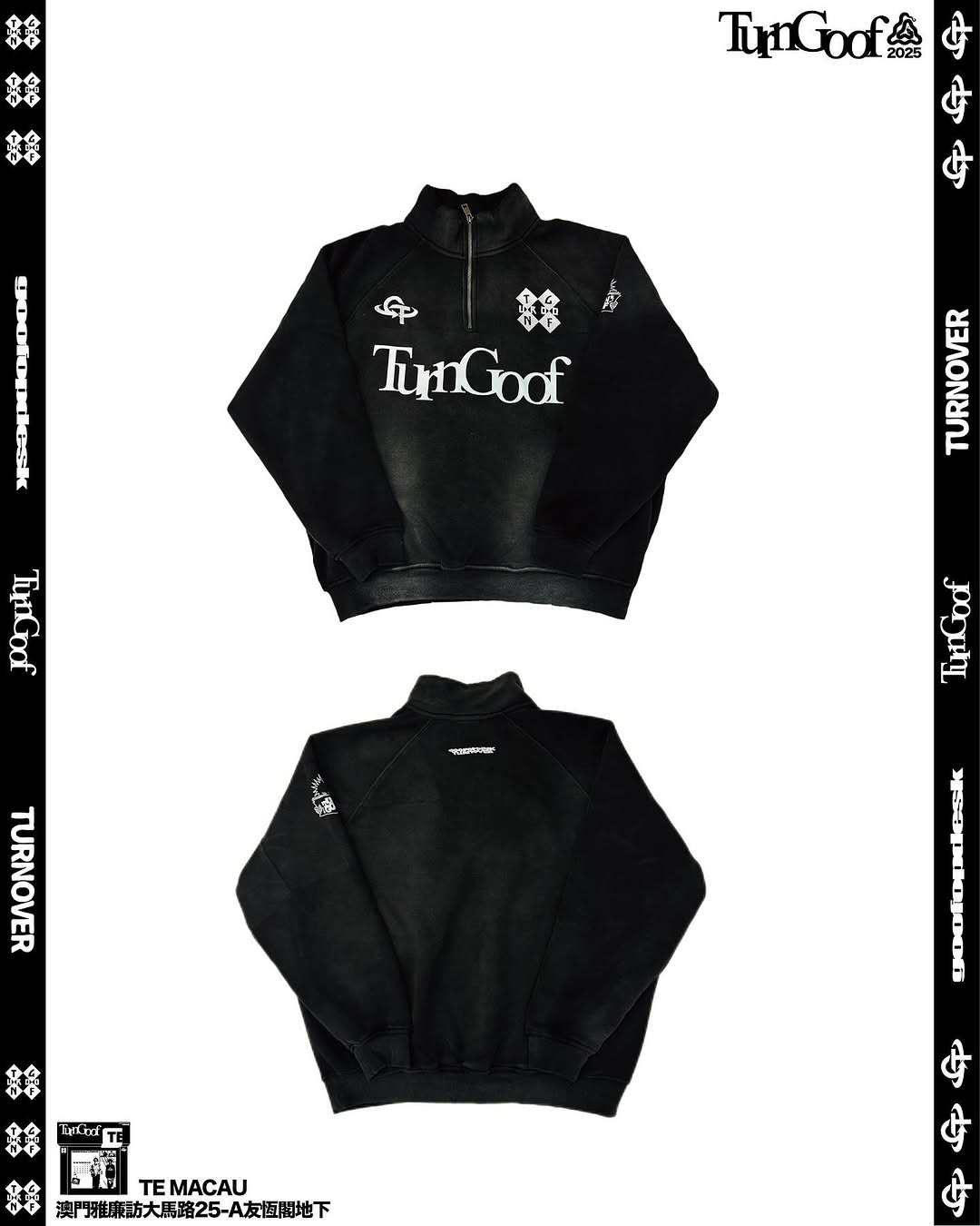 goofopdesk® + turnover® =turngoof HALF-ZIP SWEATSHIRT