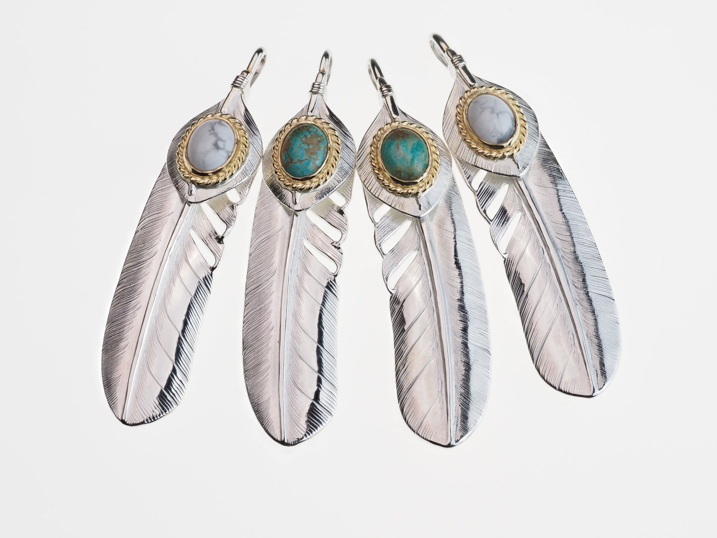 P-069 Wakan Silver Smith feather L (L)+Heart feather+K18 rope (turquoise) 松石羽毛 L