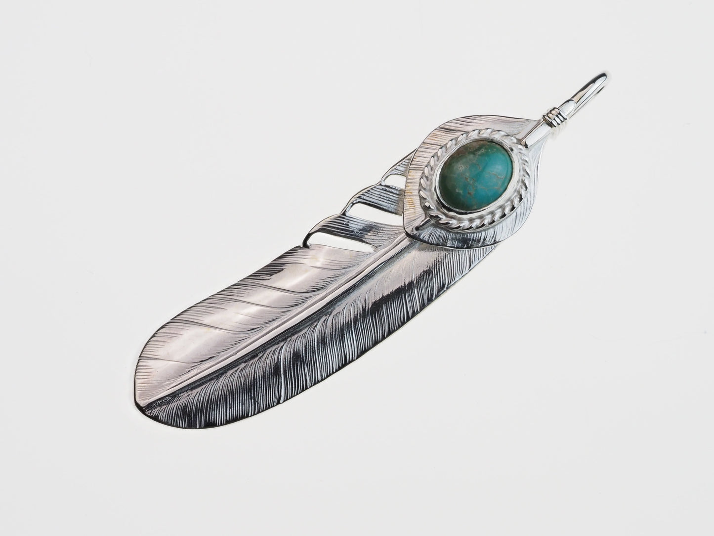 P-067 feather L (L)+Heart feather+silver rope (turquoise)