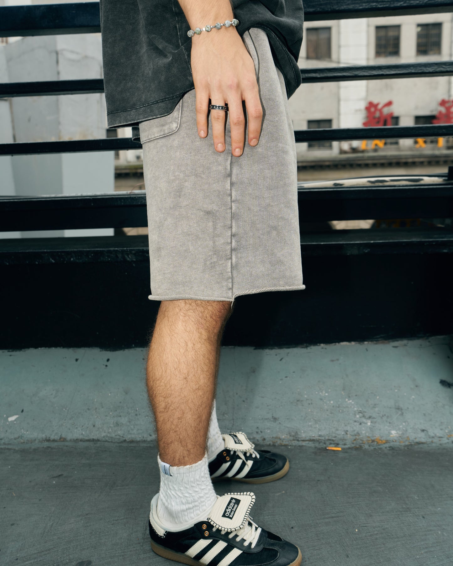 TURNOVER WASHED DRAWSTRING COTTON SHORTS