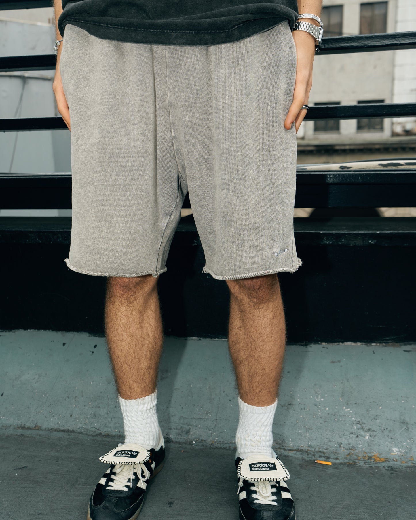 TURNOVER WASHED DRAWSTRING COTTON SHORTS